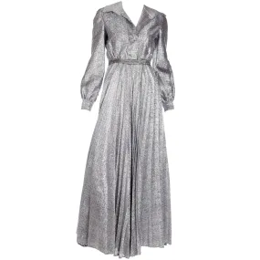 1970s Silver Lurex Wide Leg Pleated Palazzo Pant Jumpsuit Evening Dress Alternative