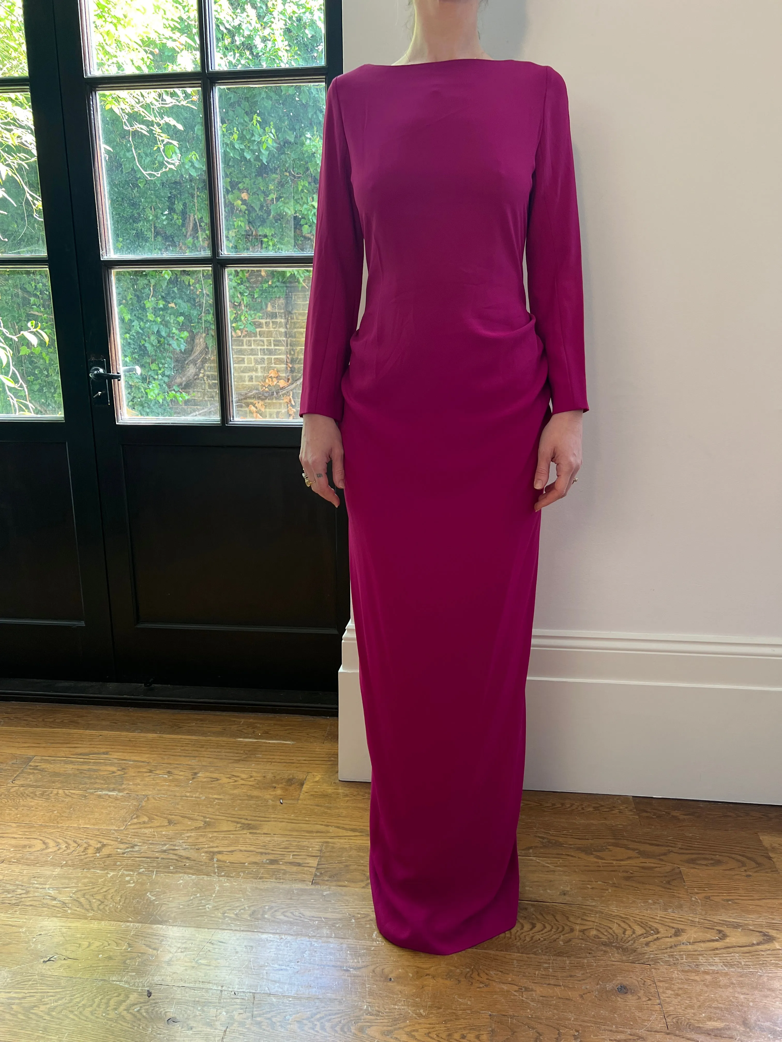 1990s Guy Laroche Couture Pink Silk Crepe Dress