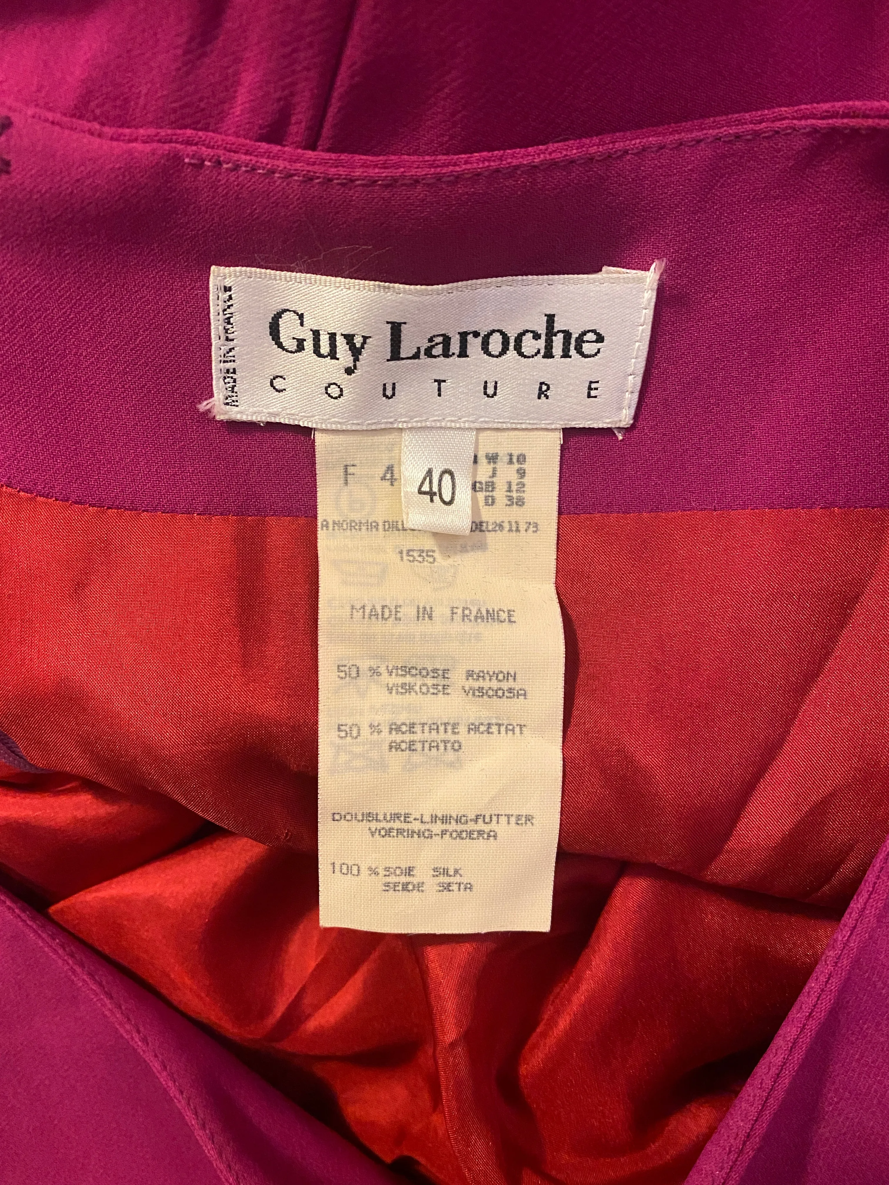 1990s Guy Laroche Couture Pink Silk Crepe Dress