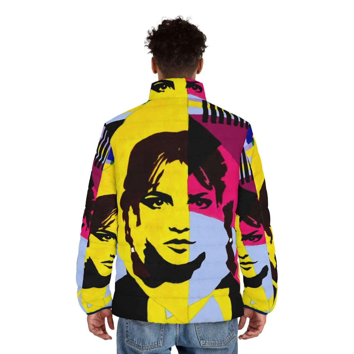 90s Inspired Oversized Puffer Jacket with Retro Geometric Print