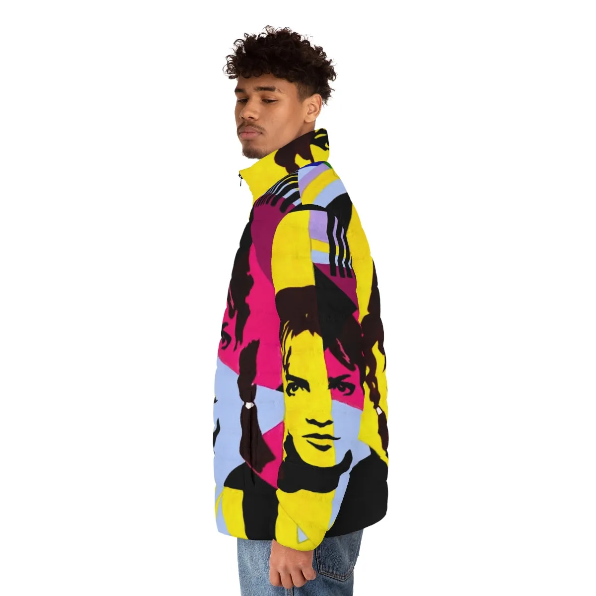 90s Inspired Oversized Puffer Jacket with Retro Geometric Print