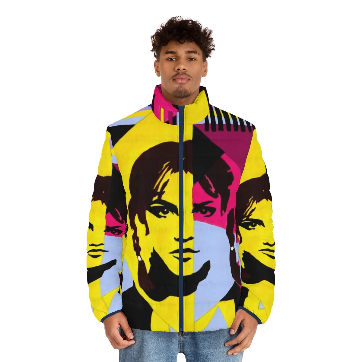 90s Inspired Oversized Puffer Jacket with Retro Geometric Print