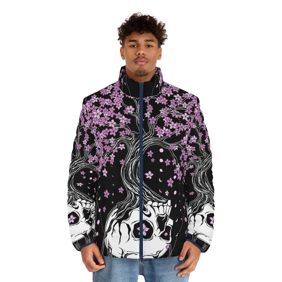 Afterlife Skull Puffer Jacket | Dark Floral Goth Fashion by Von Kowen