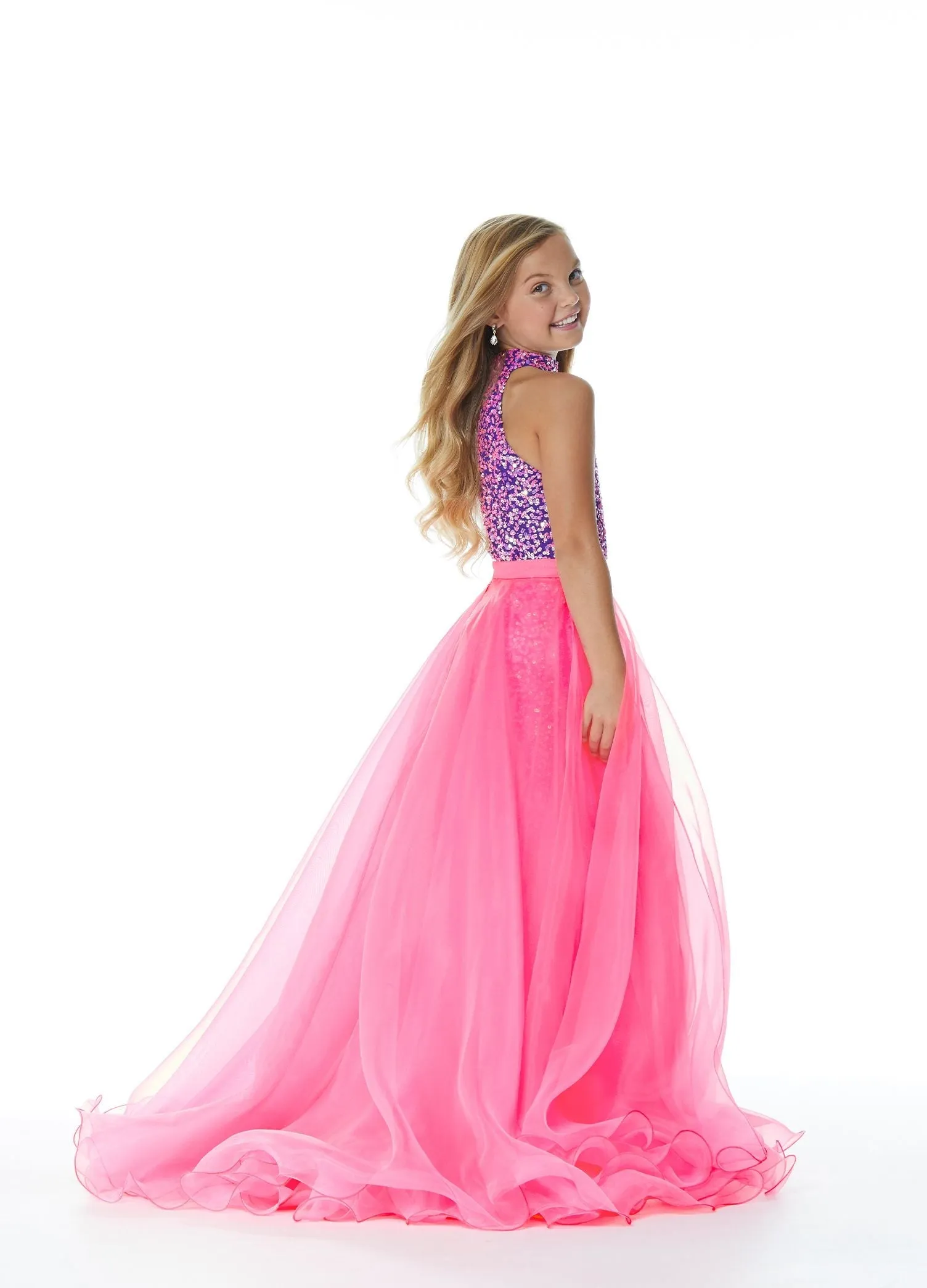 Ashley Lauren Kids 8067 Size 4,12 Red girls Organza Overskirt with Wire Hem Fun Fashion Pageant Girls