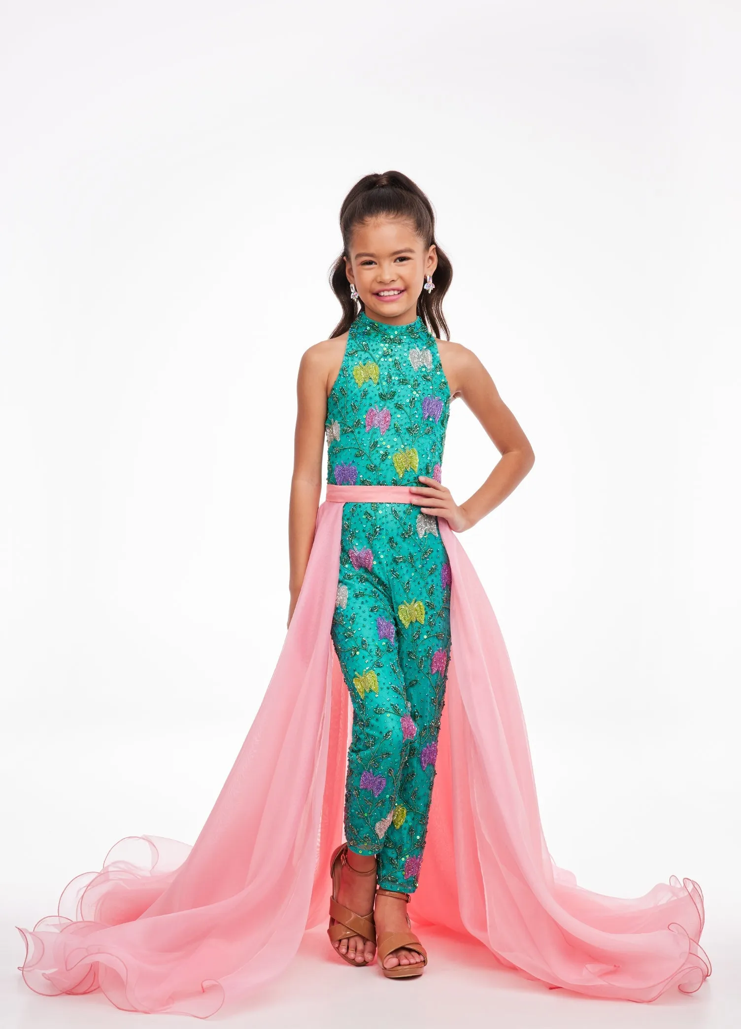 Ashley Lauren Kids 8067 Size 4,12 Red girls Organza Overskirt with Wire Hem Fun Fashion Pageant Girls