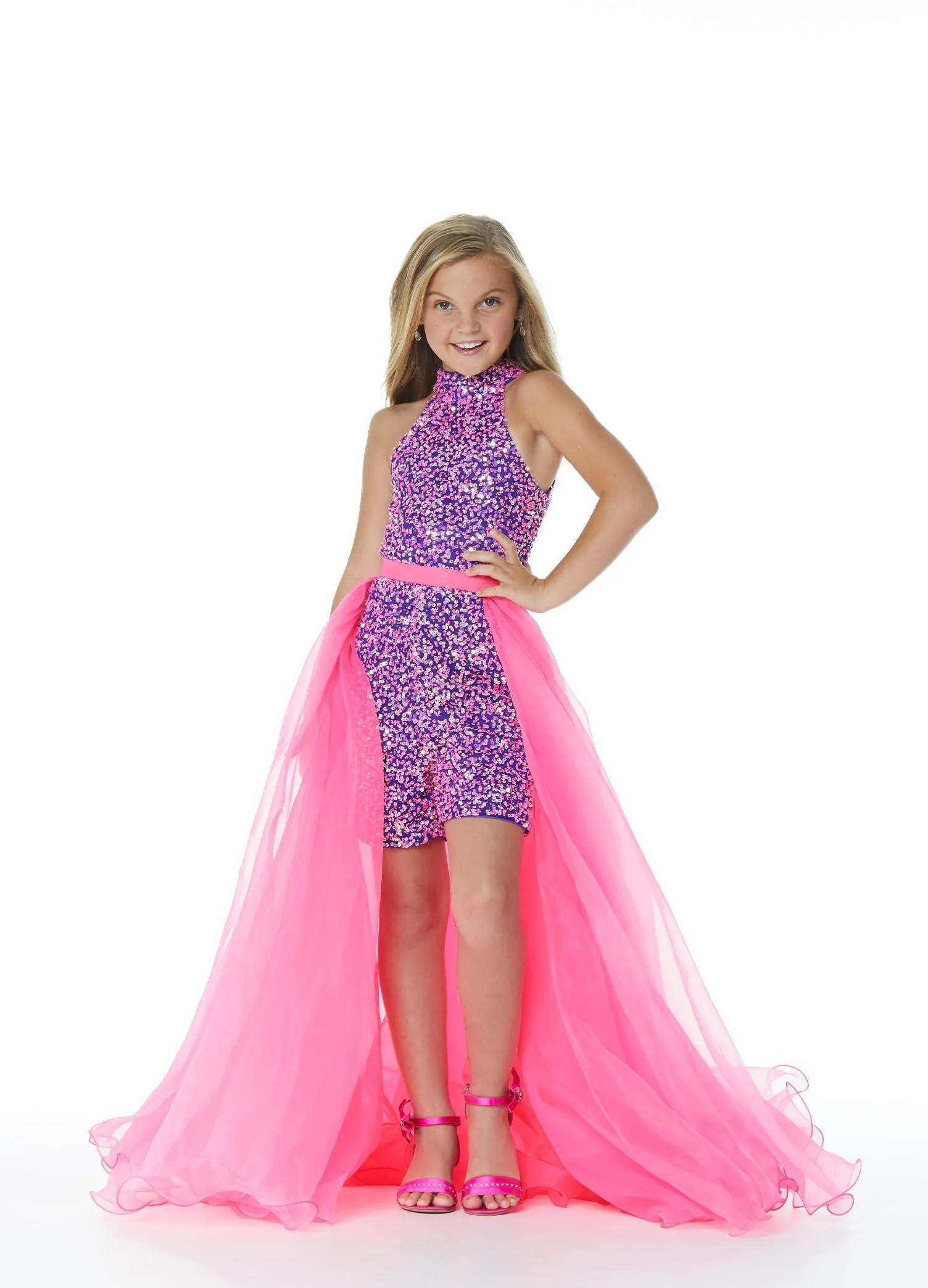 Ashley Lauren Kids 8067 Size 4,12 Red girls Organza Overskirt with Wire Hem Fun Fashion Pageant Girls