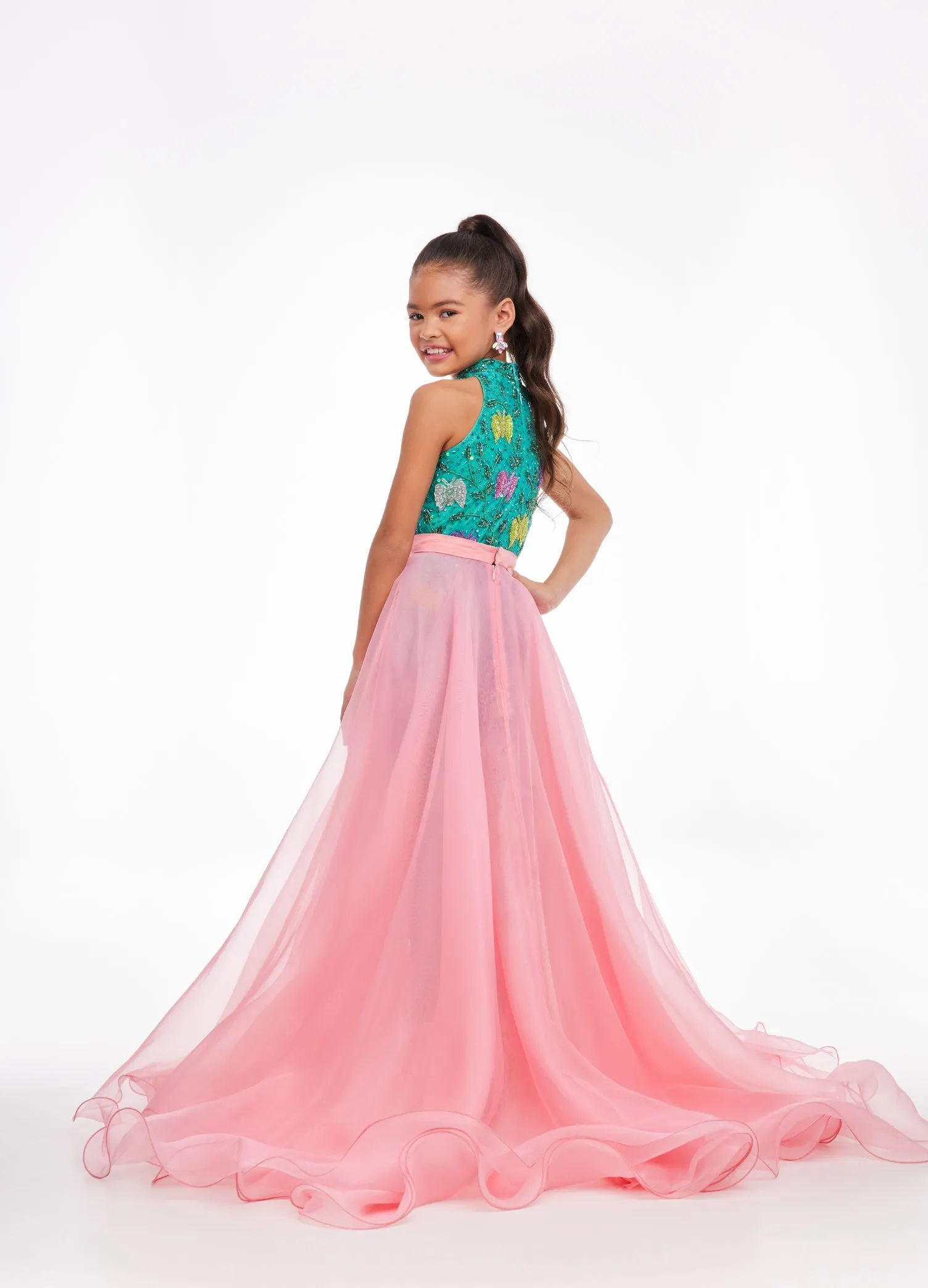 Ashley Lauren Kids 8067 Size 4,12 Red girls Organza Overskirt with Wire Hem Fun Fashion Pageant Girls
