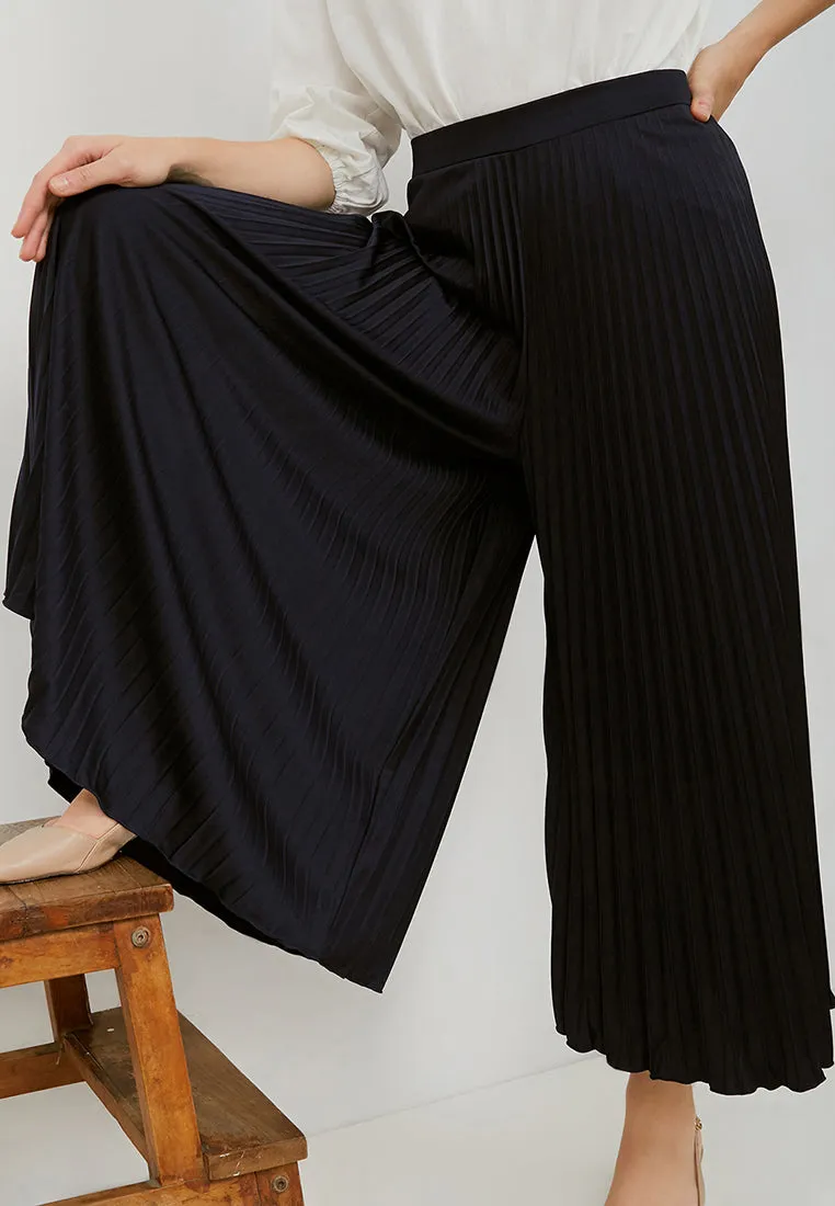Basic Pleated Culottes Maxi (Navy)