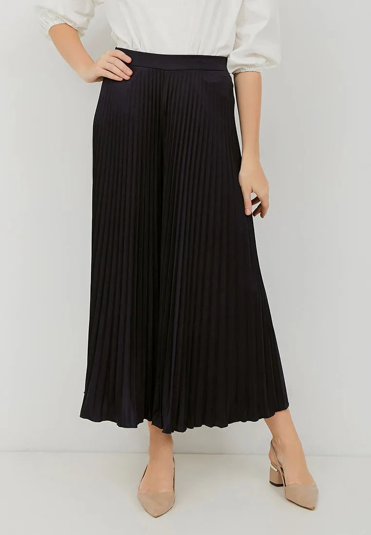 Basic Pleated Culottes Maxi (Navy)