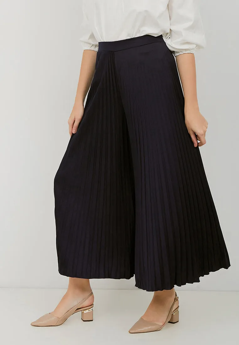 Basic Pleated Culottes Maxi (Navy)
