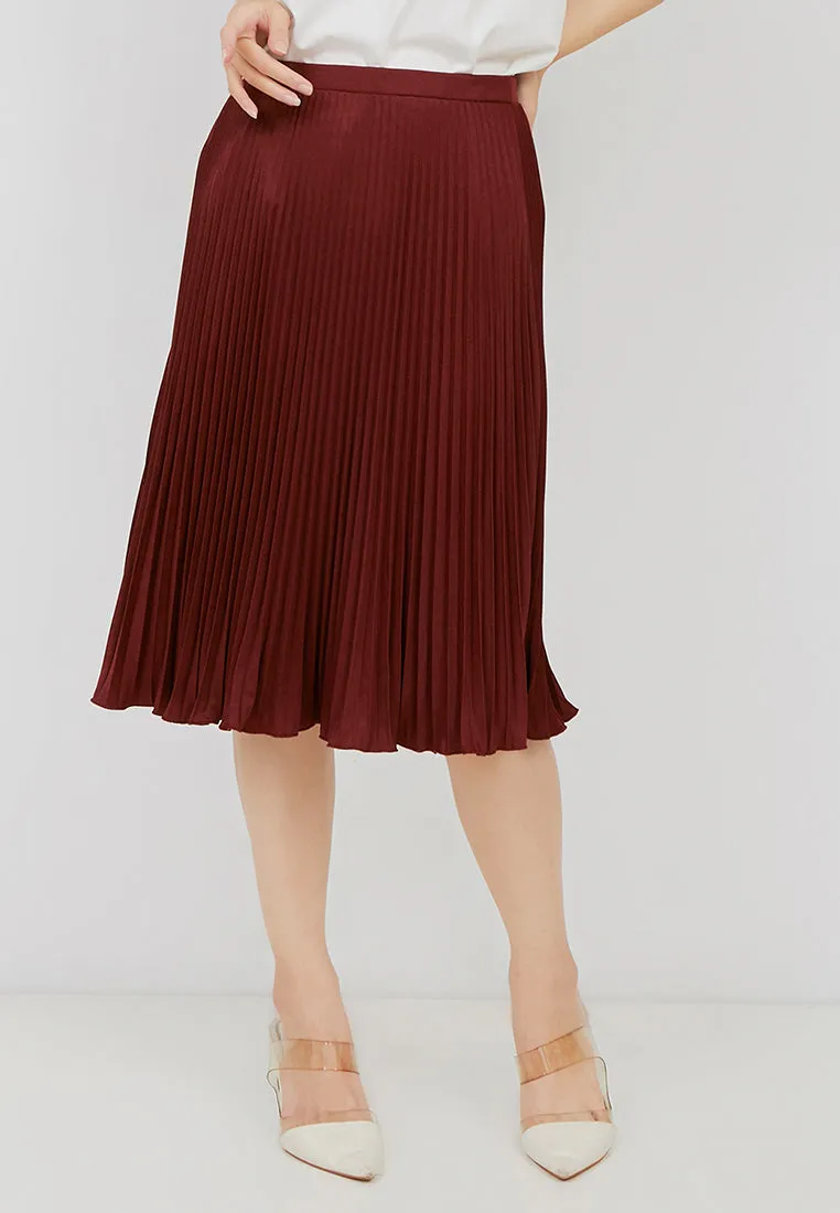 Basic Pleated Skirt Maroon