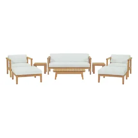 Bayport 8 Piece Outdoor Patio Teak Set Natural White EEI-3110-NAT-WHI-SET