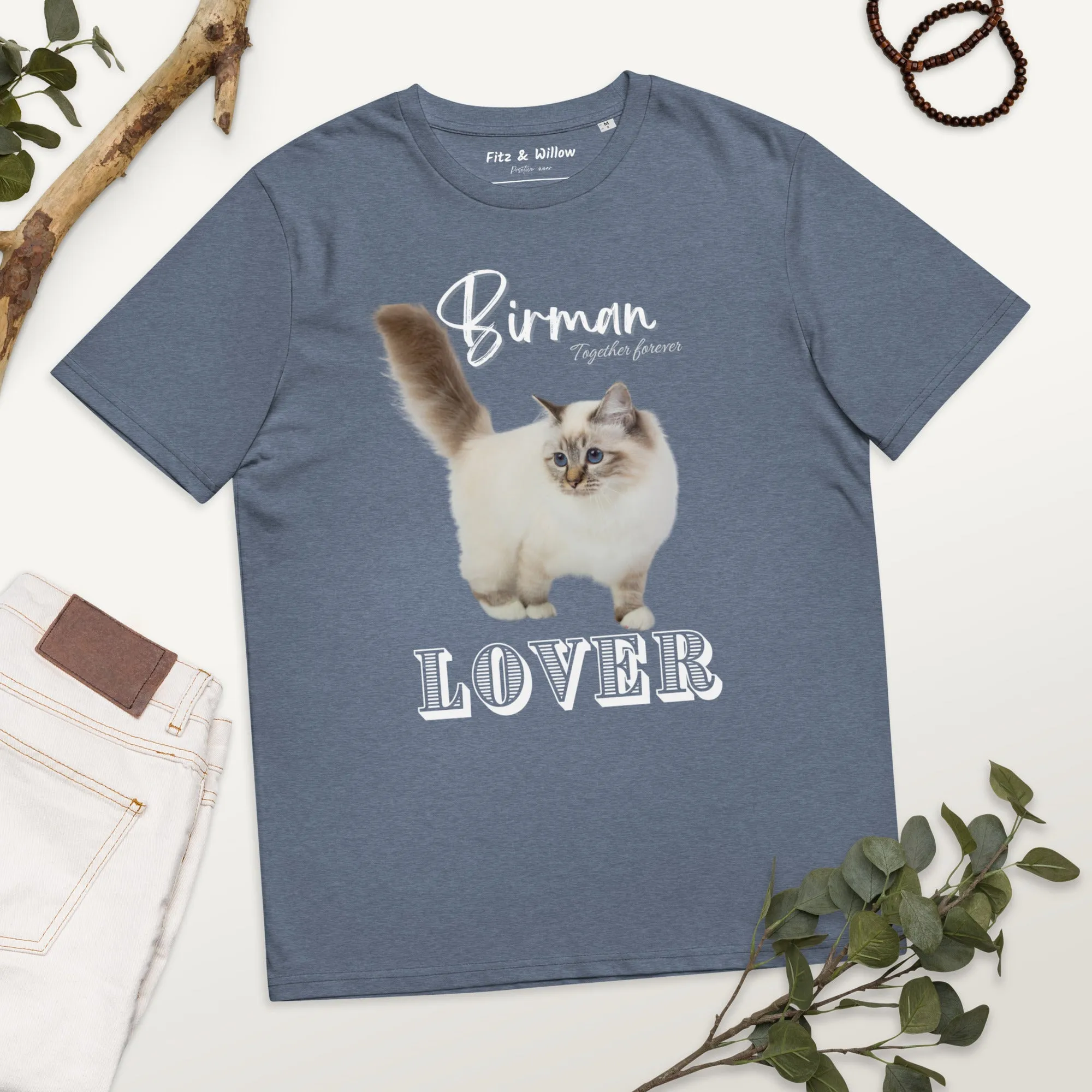 Birman Cat Lover, organic cotton t-shirt. with Birman cat print