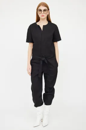 Black Linen Short Sleeve Jumpsuit