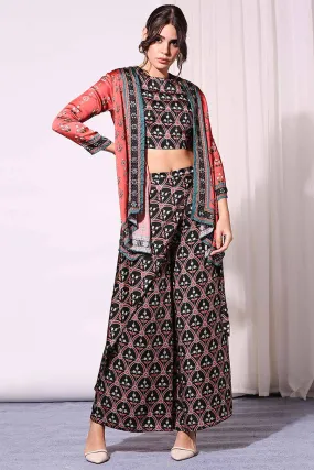 Black Printed Co-Ord Set With Jacket