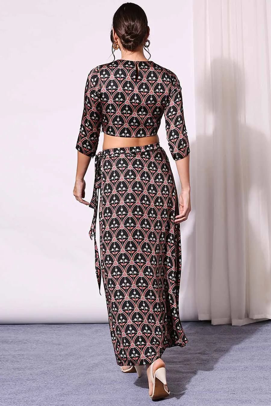 Black Printed Co-Ord Set With Jacket