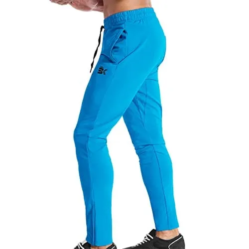 BROKIG Mens Zip Joggers Pants - Casual Gym Workout Track Pants Comfortable Slim Fit Tapered Sweatpants with Pockets (Small, Electric Blue)