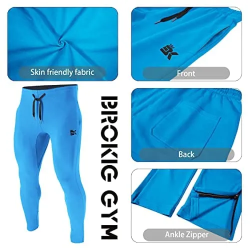 BROKIG Mens Zip Joggers Pants - Casual Gym Workout Track Pants Comfortable Slim Fit Tapered Sweatpants with Pockets (Small, Electric Blue)