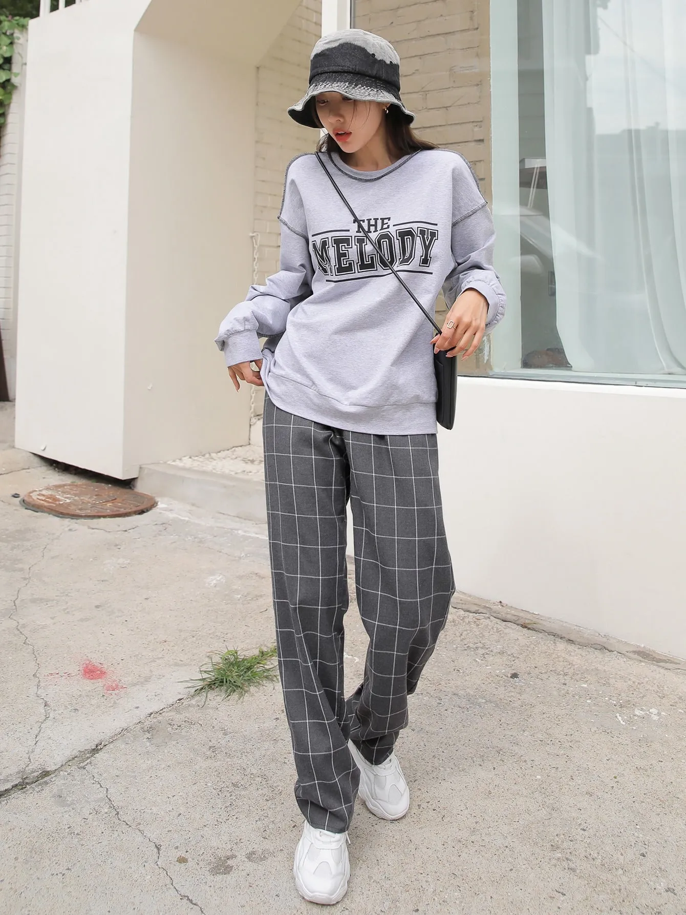 Casual Plaid Knot High Waist Long Women Pants