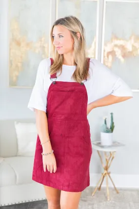 Fall Travels Wine Red Corduroy Overall Dress