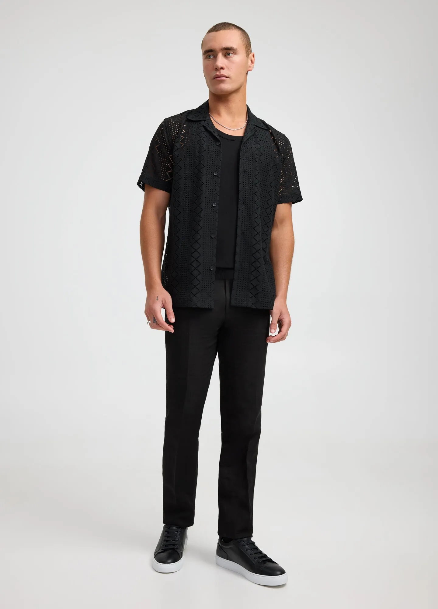 Geo Lace Short Sleeve Shirt Black
