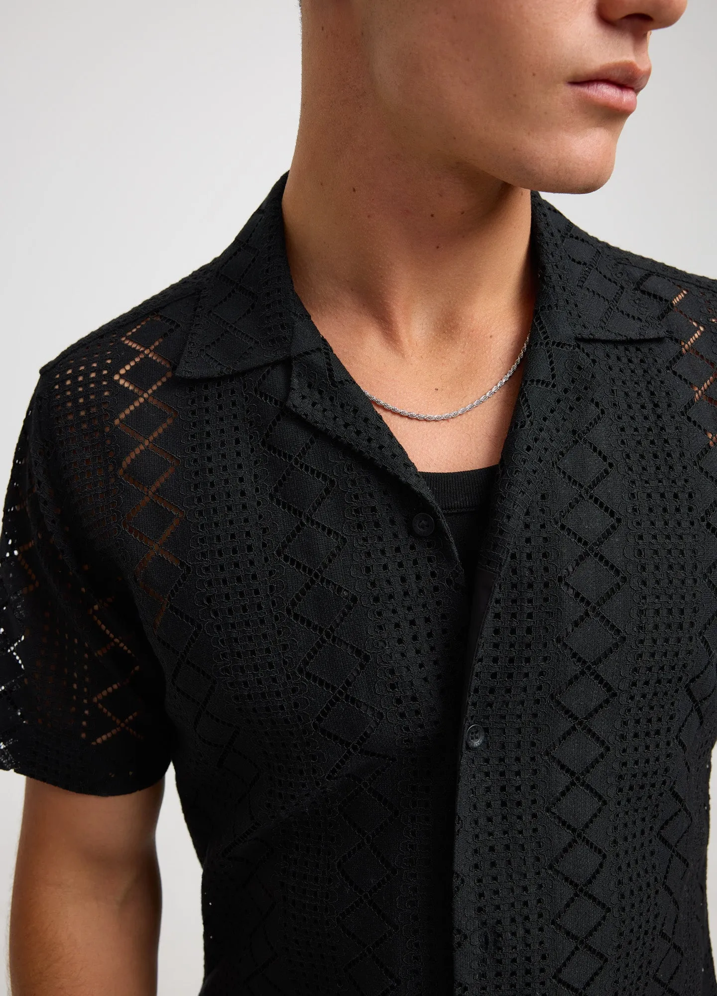 Geo Lace Short Sleeve Shirt Black