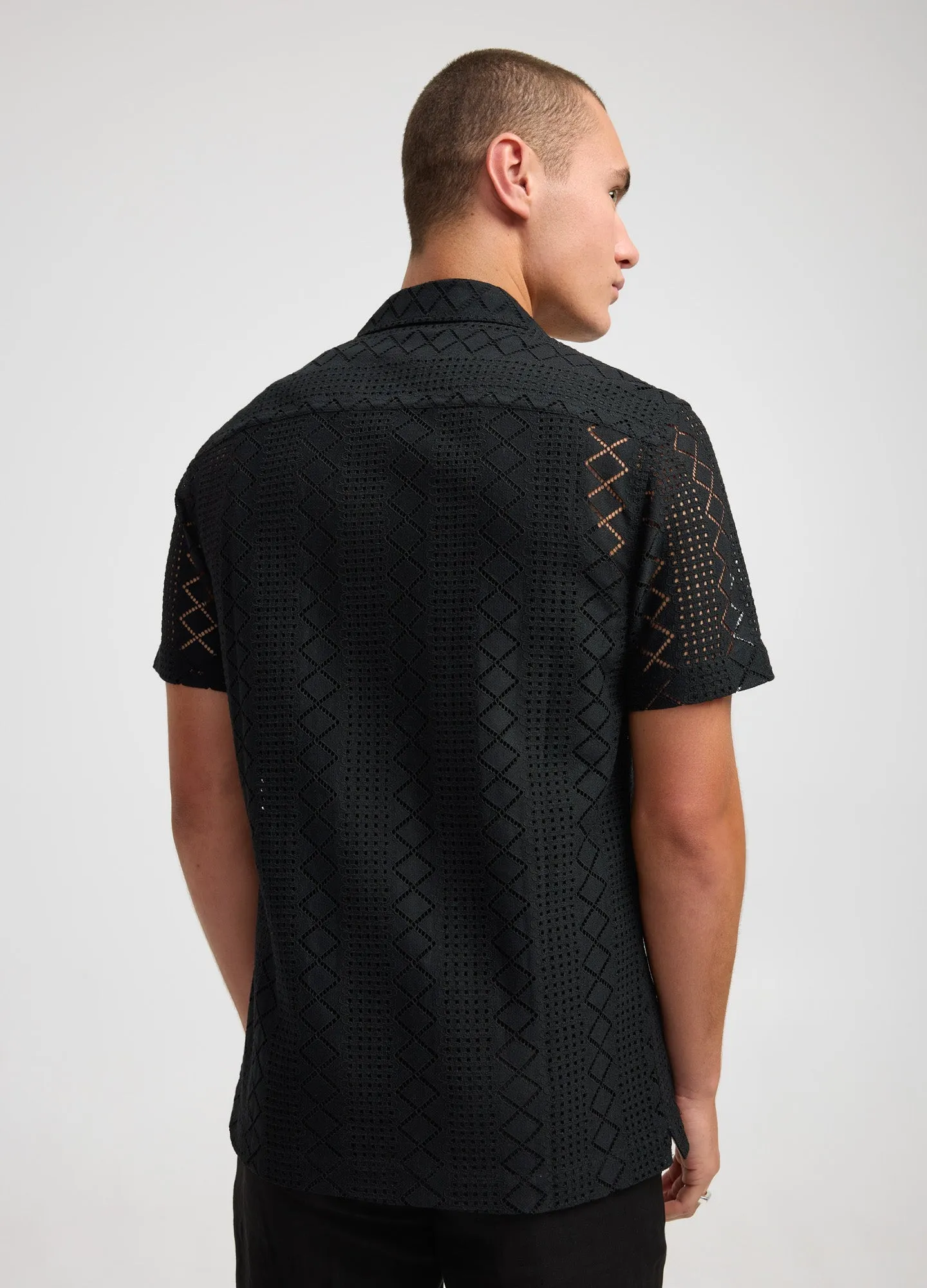 Geo Lace Short Sleeve Shirt Black