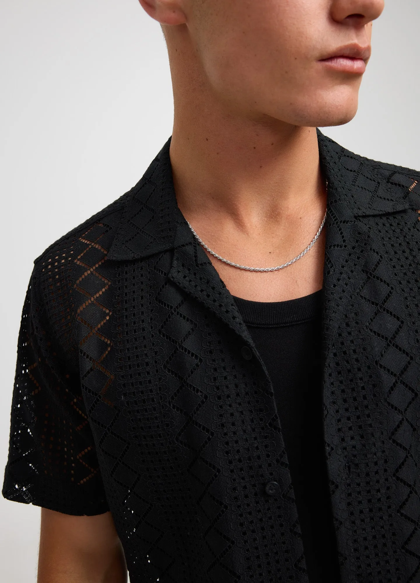 Geo Lace Short Sleeve Shirt Black
