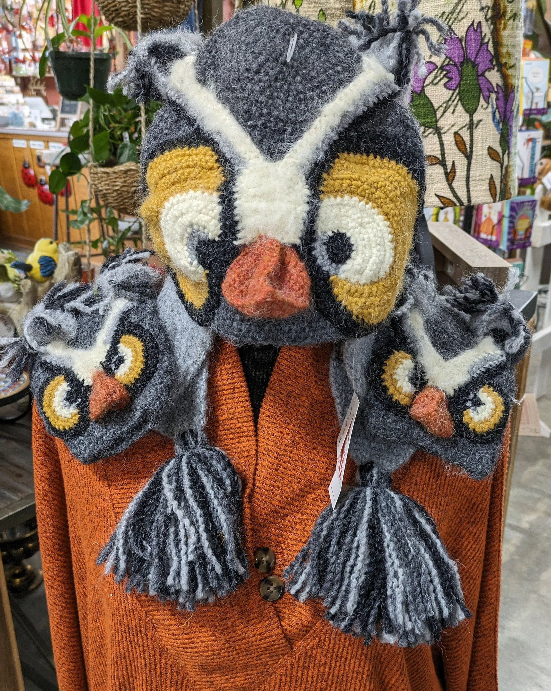 Gray Owl knit winter ski snowboard hat adult unisex unique gift Owl Lover's Gift