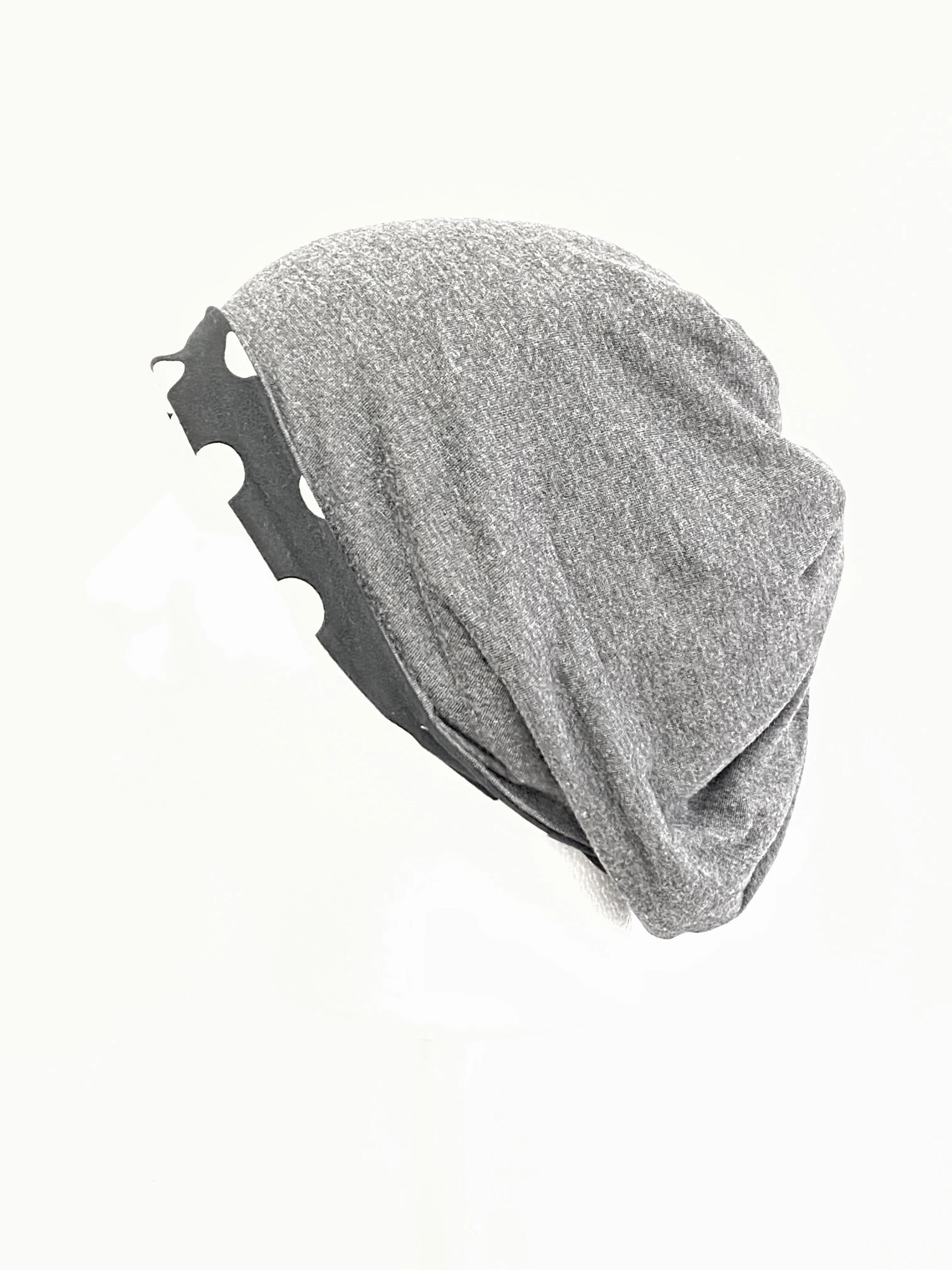 Grey and Black and White Dots Beanie Hat for Women, Large, Stretch Jersey Hat, Soft Cotton Beanie, Large, L431