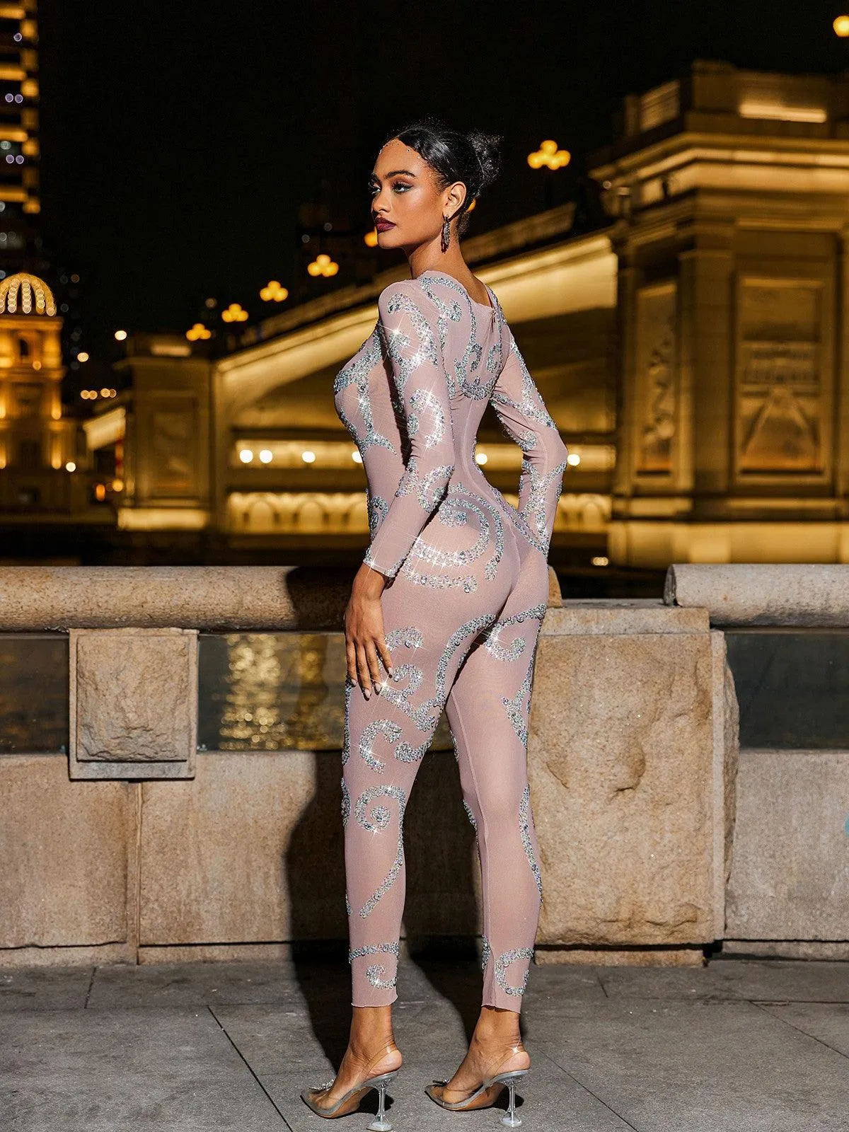 Hanifa Body Printed Rhinestone Jumpsuit