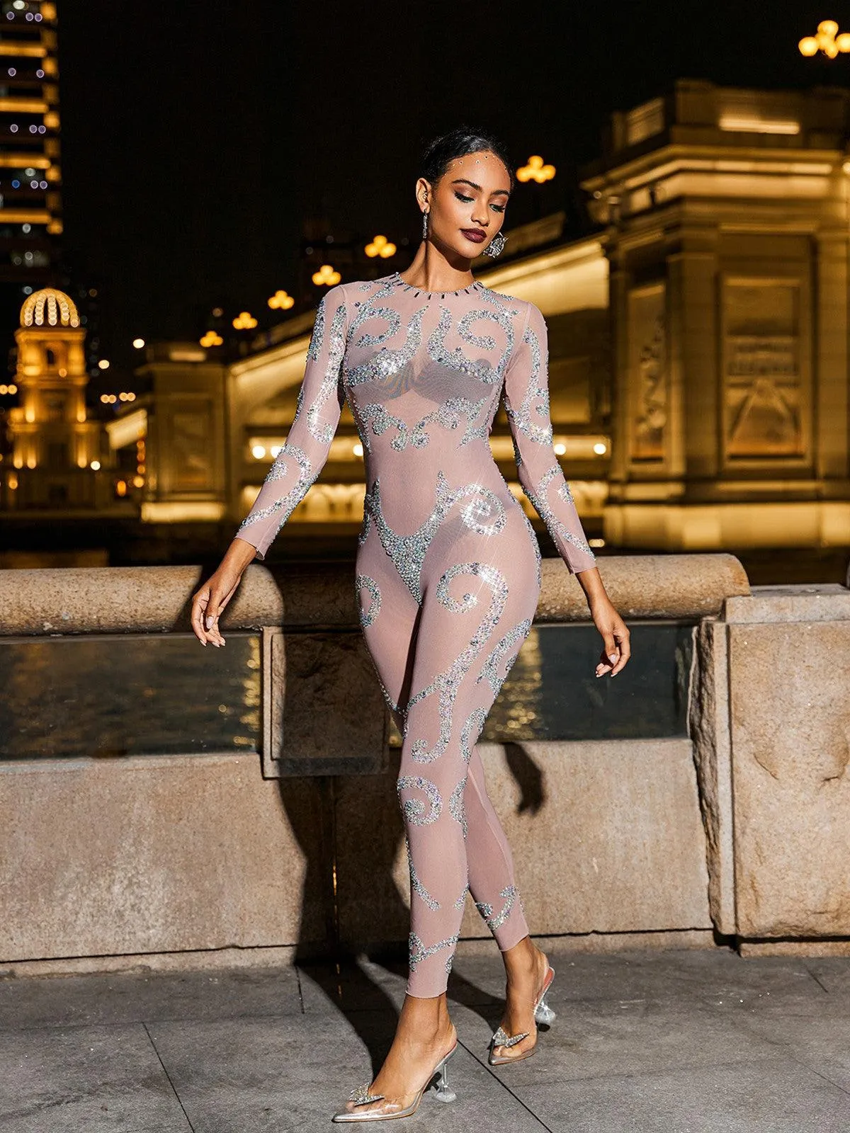 Hanifa Body Printed Rhinestone Jumpsuit