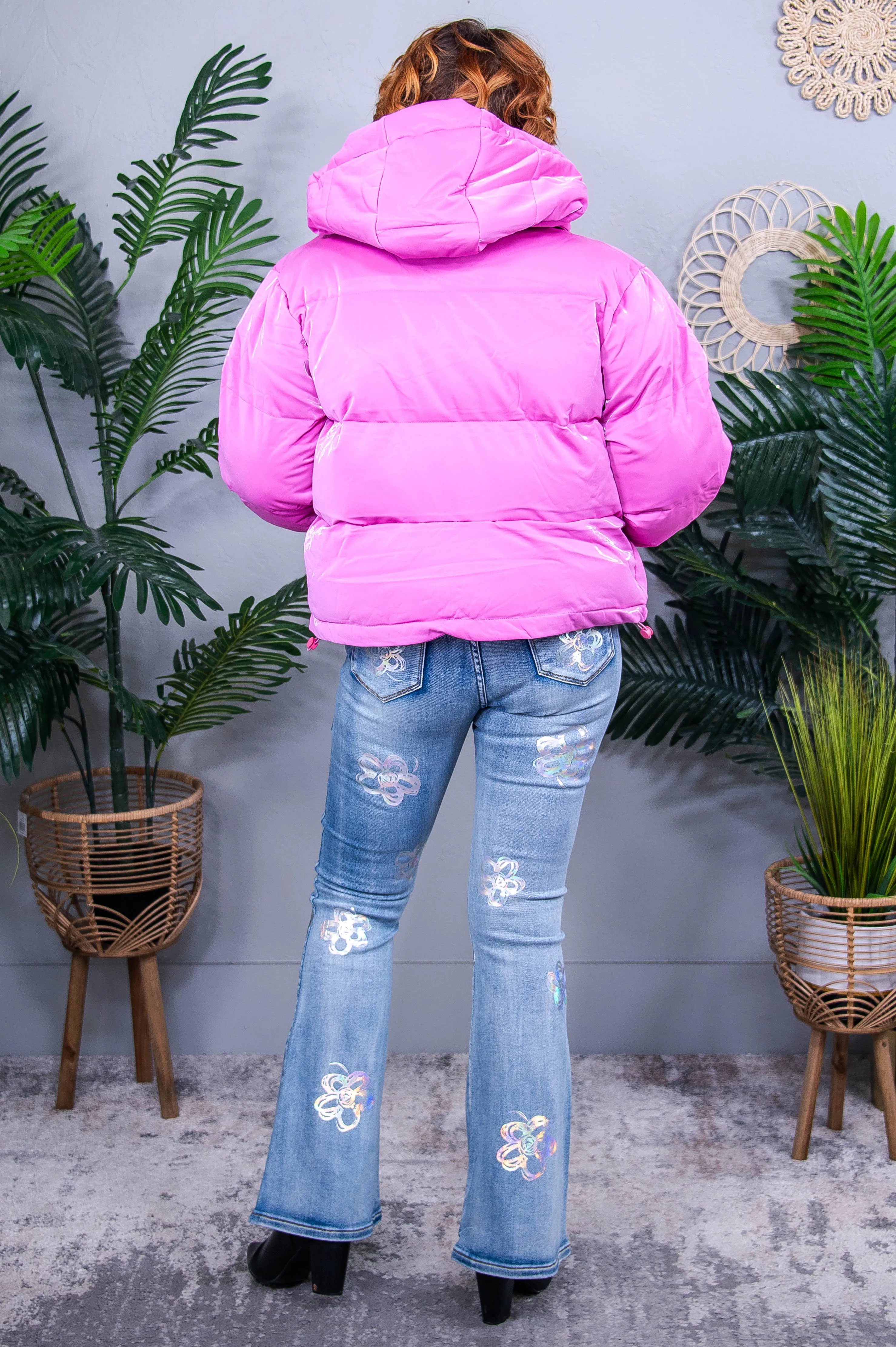 Headed To The Slopes Pink Faux Leather Puffer Jacket - O5674PK