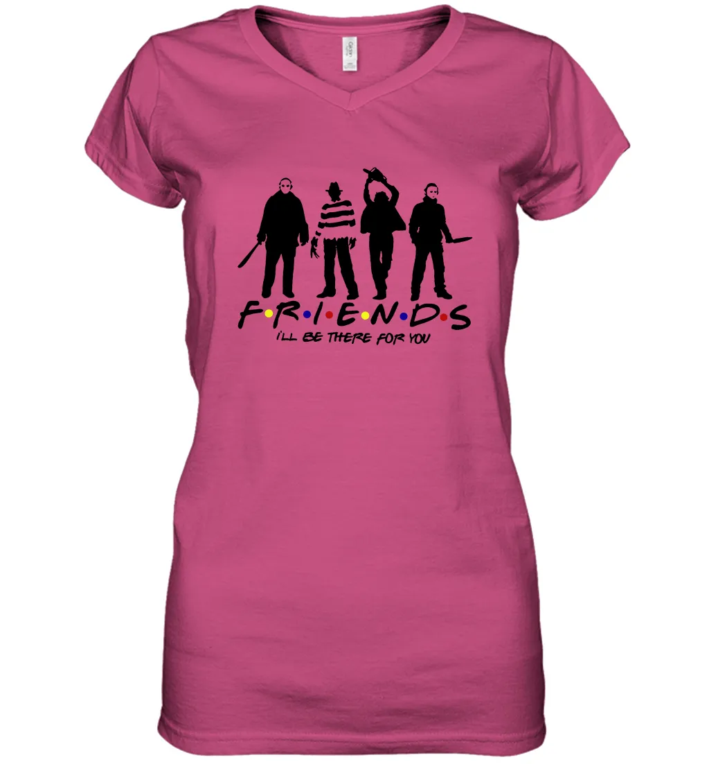 Horror Friends Jason Voorhees Freddy Krueger Texas Chain Saw Michael Myers Shirt Women's Vneck