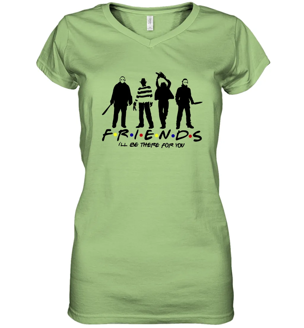 Horror Friends Jason Voorhees Freddy Krueger Texas Chain Saw Michael Myers Shirt Women's Vneck
