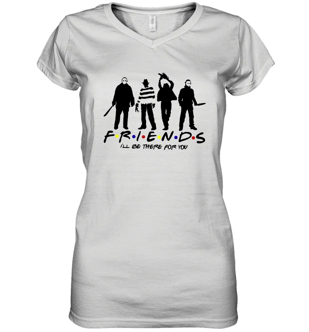 Horror Friends Jason Voorhees Freddy Krueger Texas Chain Saw Michael Myers Shirt Women's Vneck
