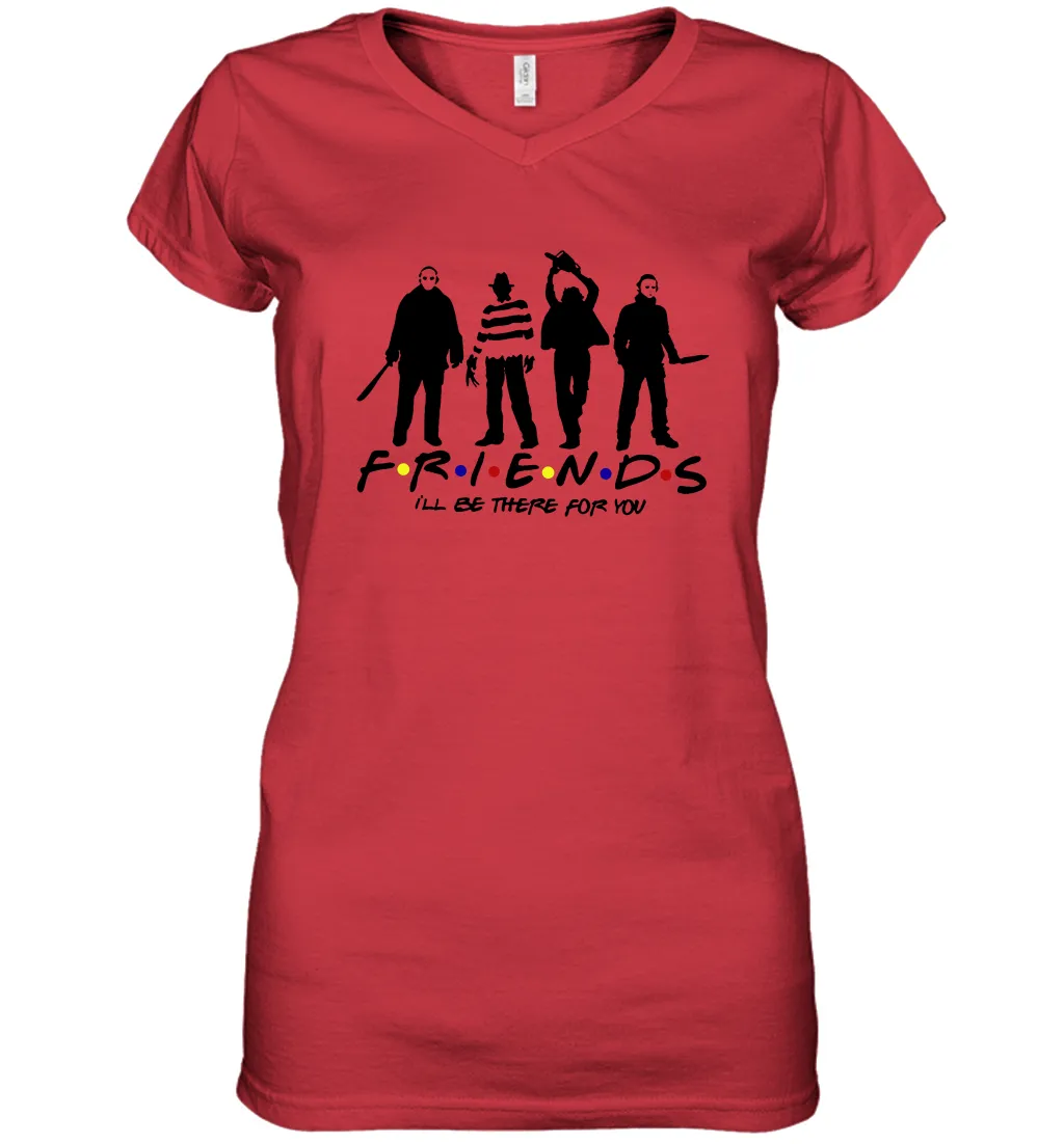 Horror Friends Jason Voorhees Freddy Krueger Texas Chain Saw Michael Myers Shirt Women's Vneck