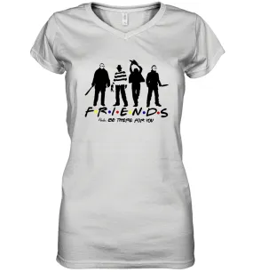 Horror Friends Jason Voorhees Freddy Krueger Texas Chain Saw Michael Myers Shirt Women's Vneck