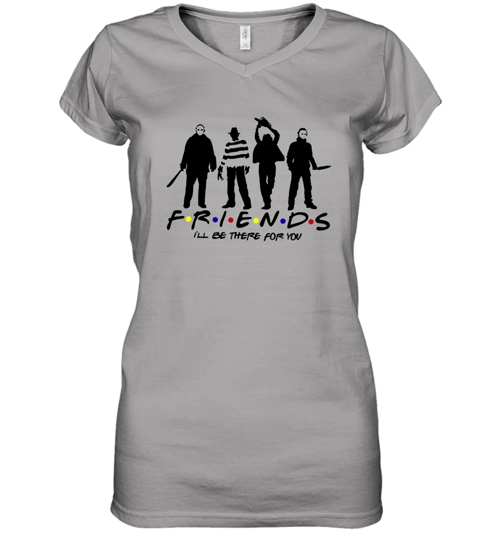 Horror Friends Jason Voorhees Freddy Krueger Texas Chain Saw Michael Myers Shirt Women's Vneck