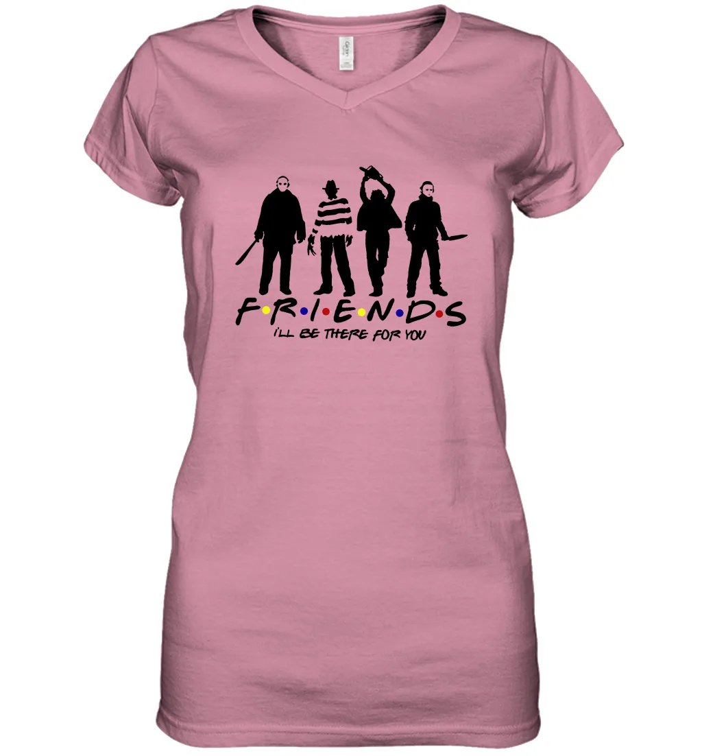 Horror Friends Jason Voorhees Freddy Krueger Texas Chain Saw Michael Myers Shirt Women's Vneck