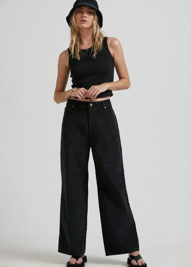 Kendall Hemp Check Corduroy Low Rise Pants in Black