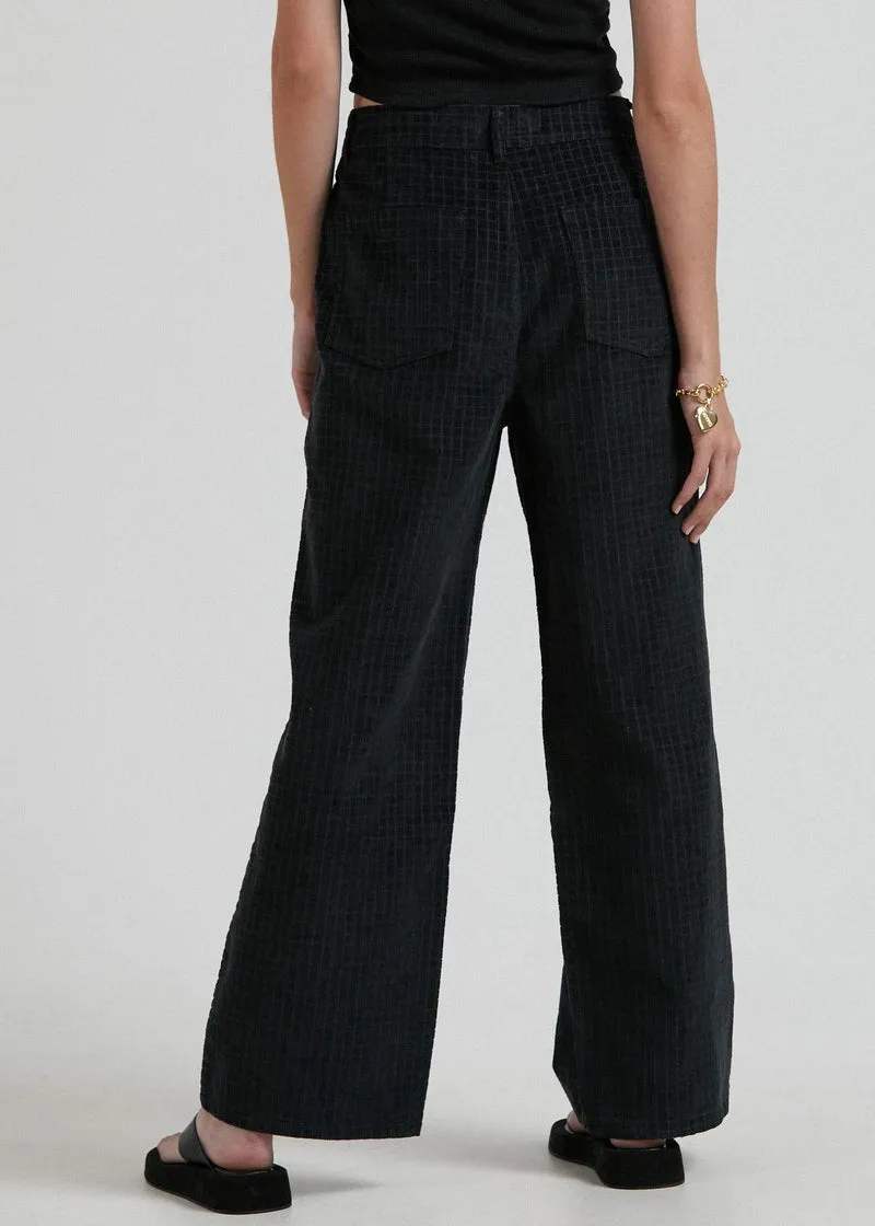 Kendall Hemp Check Corduroy Low Rise Pants in Black