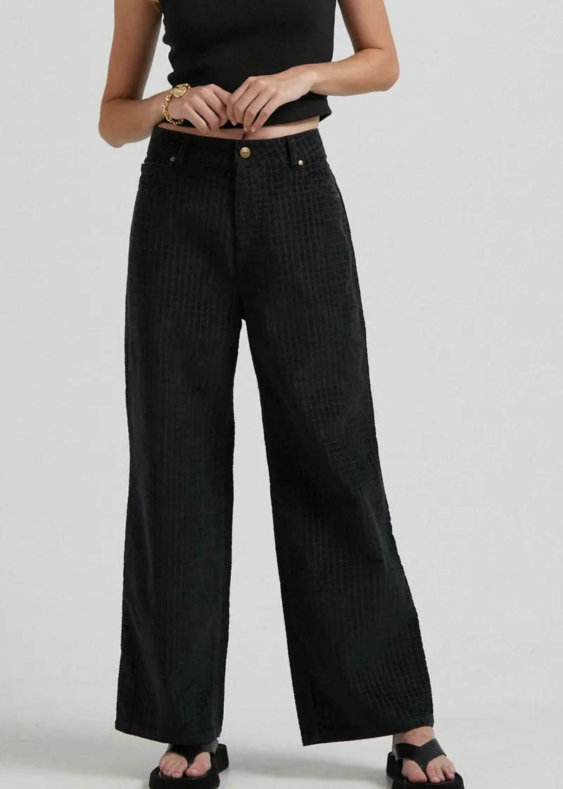Kendall Hemp Check Corduroy Low Rise Pants in Black