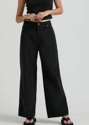 Kendall Hemp Check Corduroy Low Rise Pants in Black