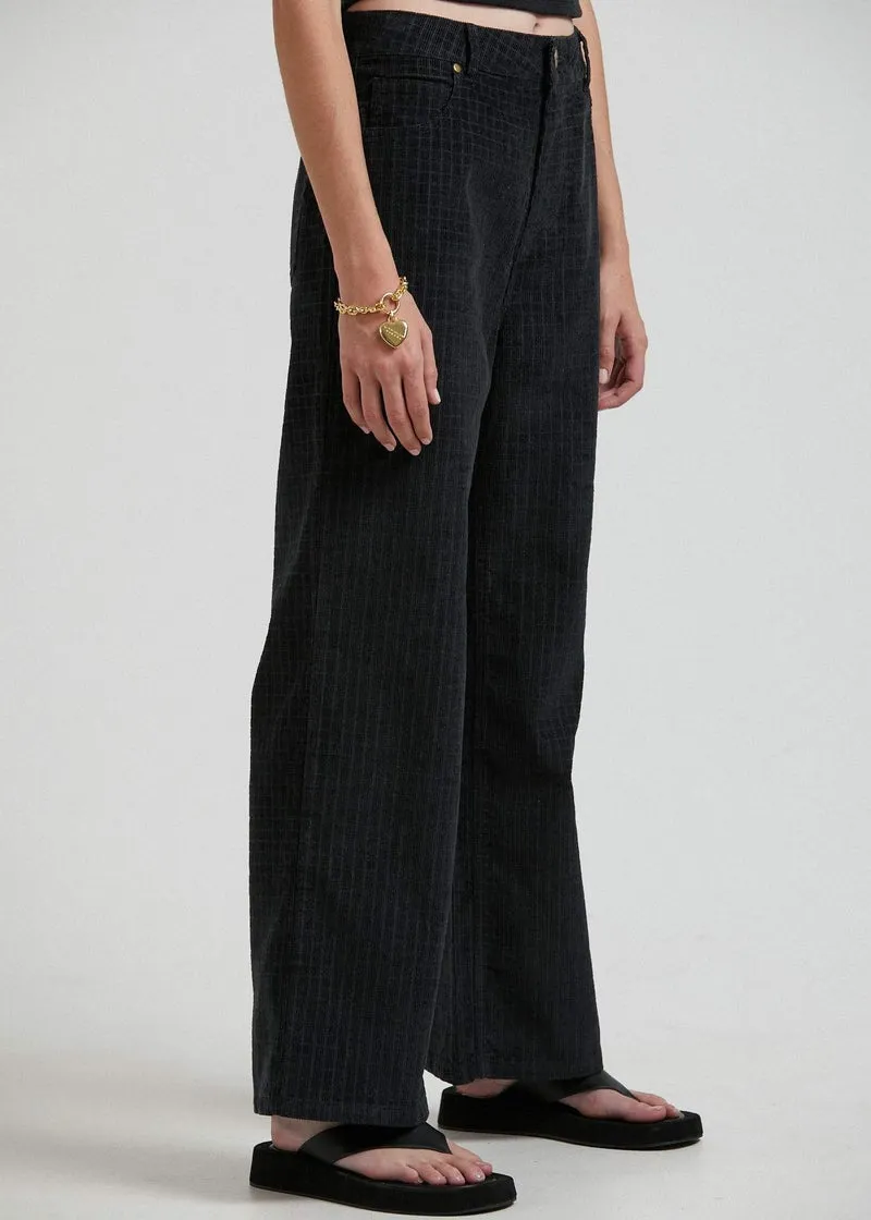 Kendall Hemp Check Corduroy Low Rise Pants in Black
