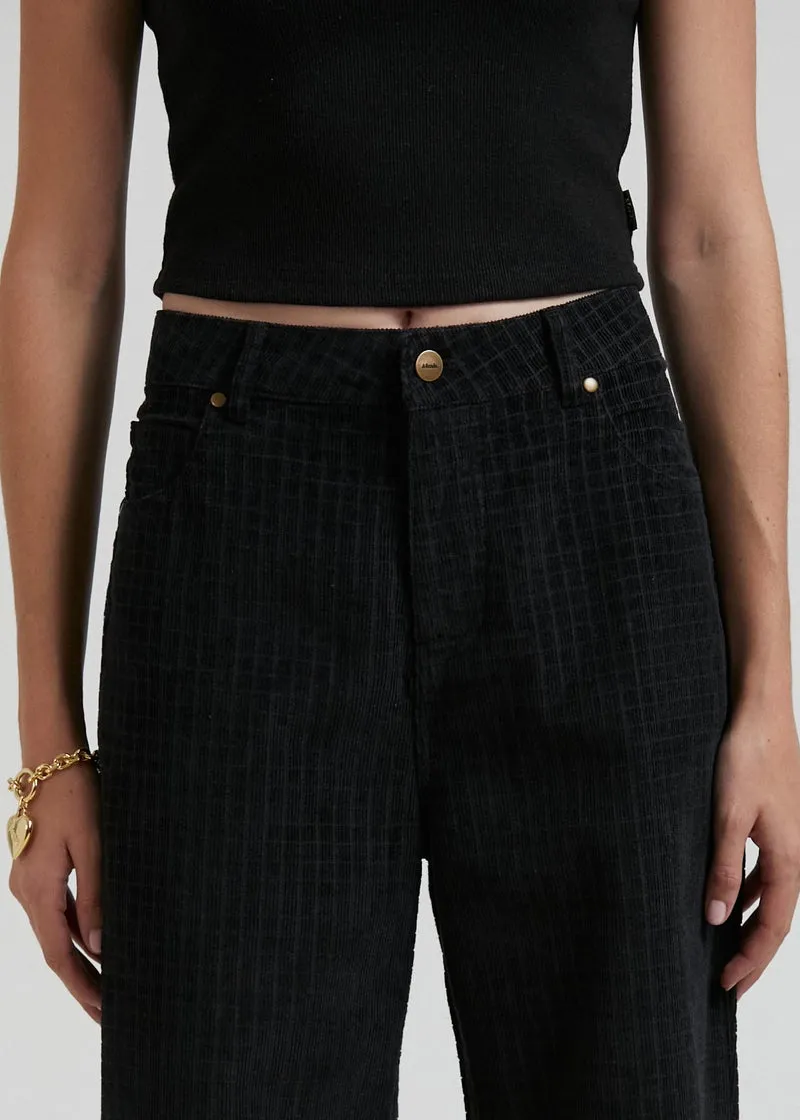 Kendall Hemp Check Corduroy Low Rise Pants in Black