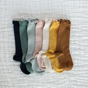 Knee High Socks with Lace Edging
