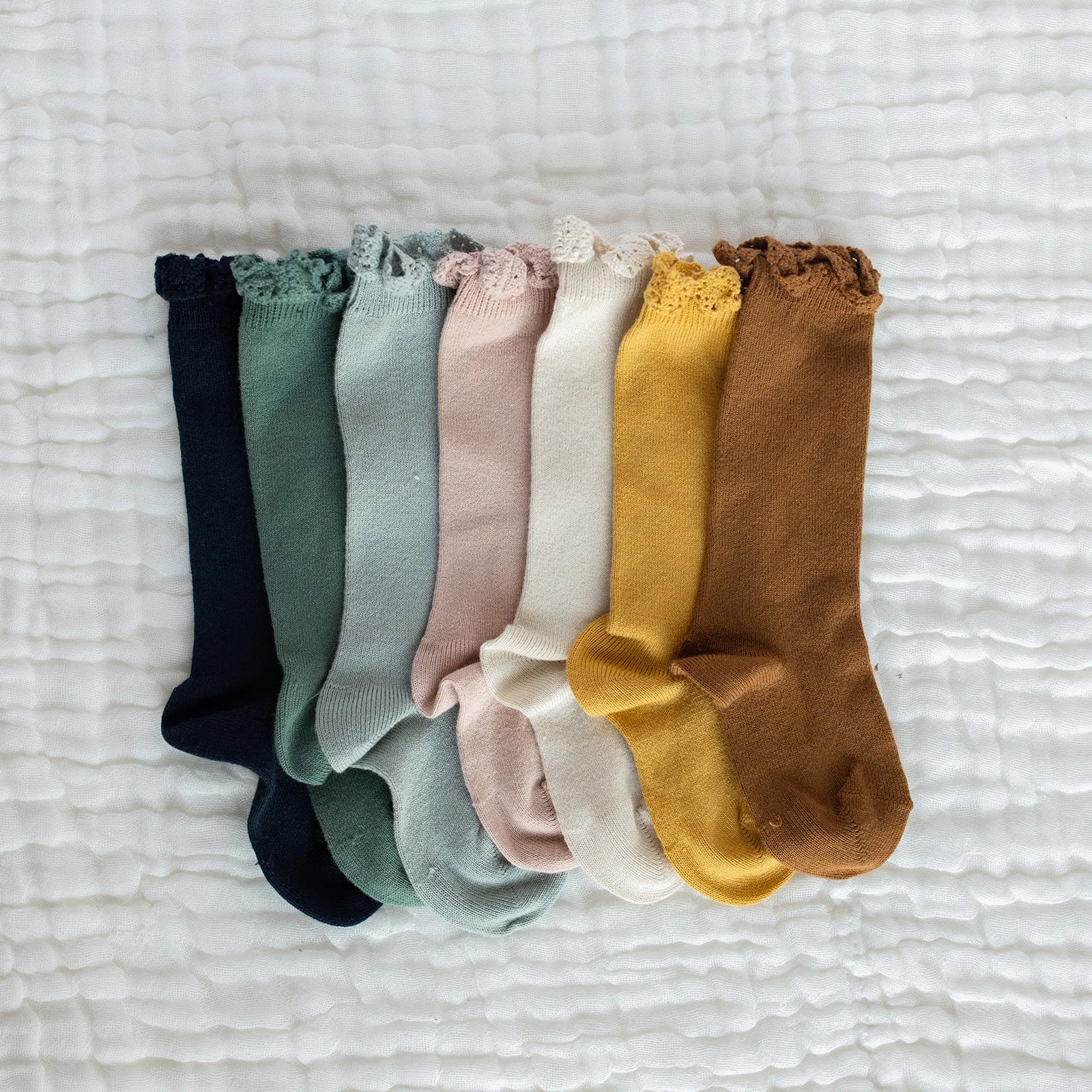 Knee High Socks with Lace Edging