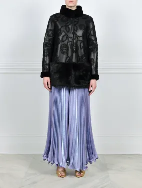 Knitted Flower Embossed Reversible Two Tier Shearling Jacket Designed by Zandra Rhodes