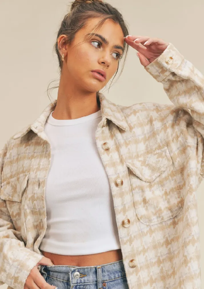 Lesley Houndstooth Shacket  | Beige
